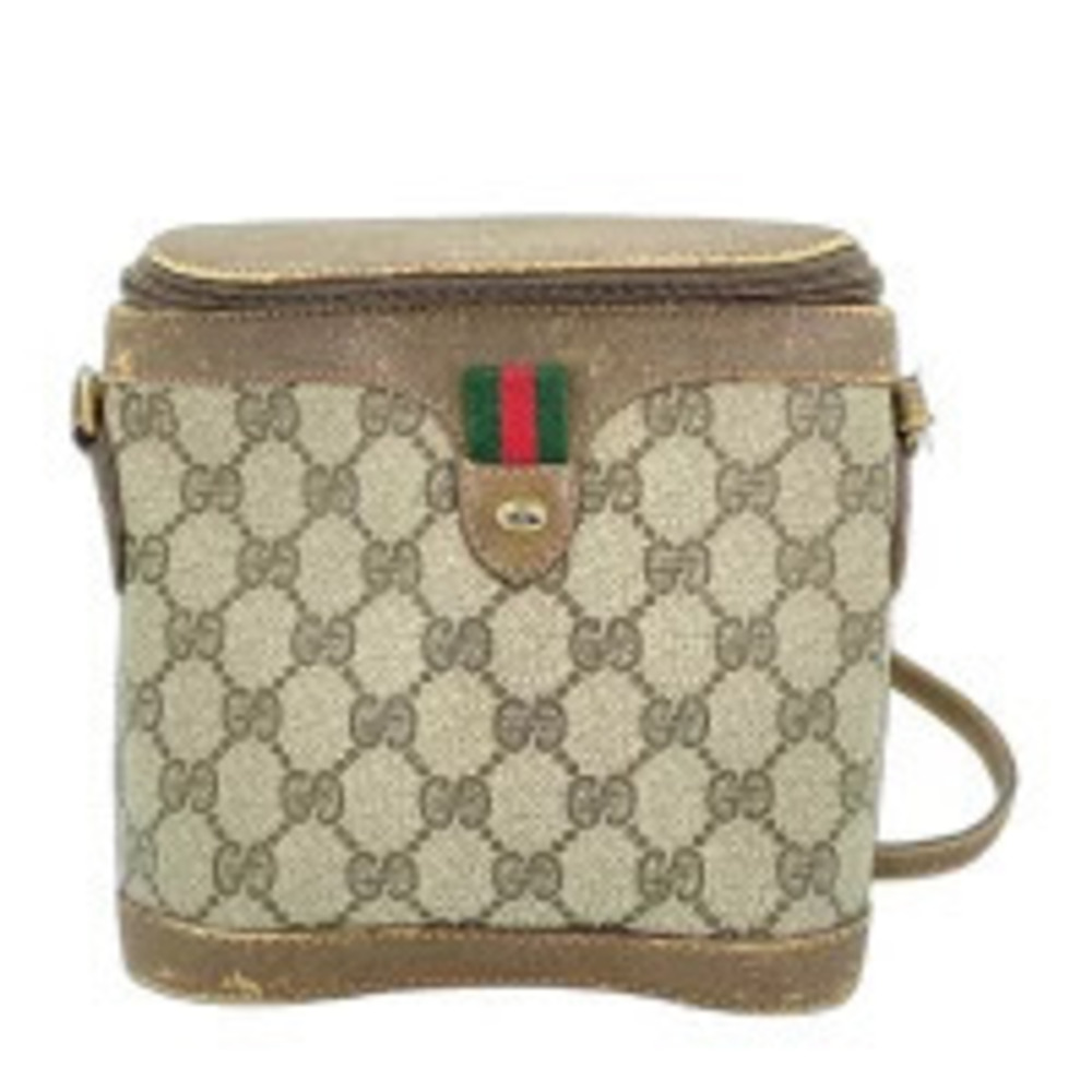 Gucci GG Supreme leather binocular crossbody vanity bag Web Brown